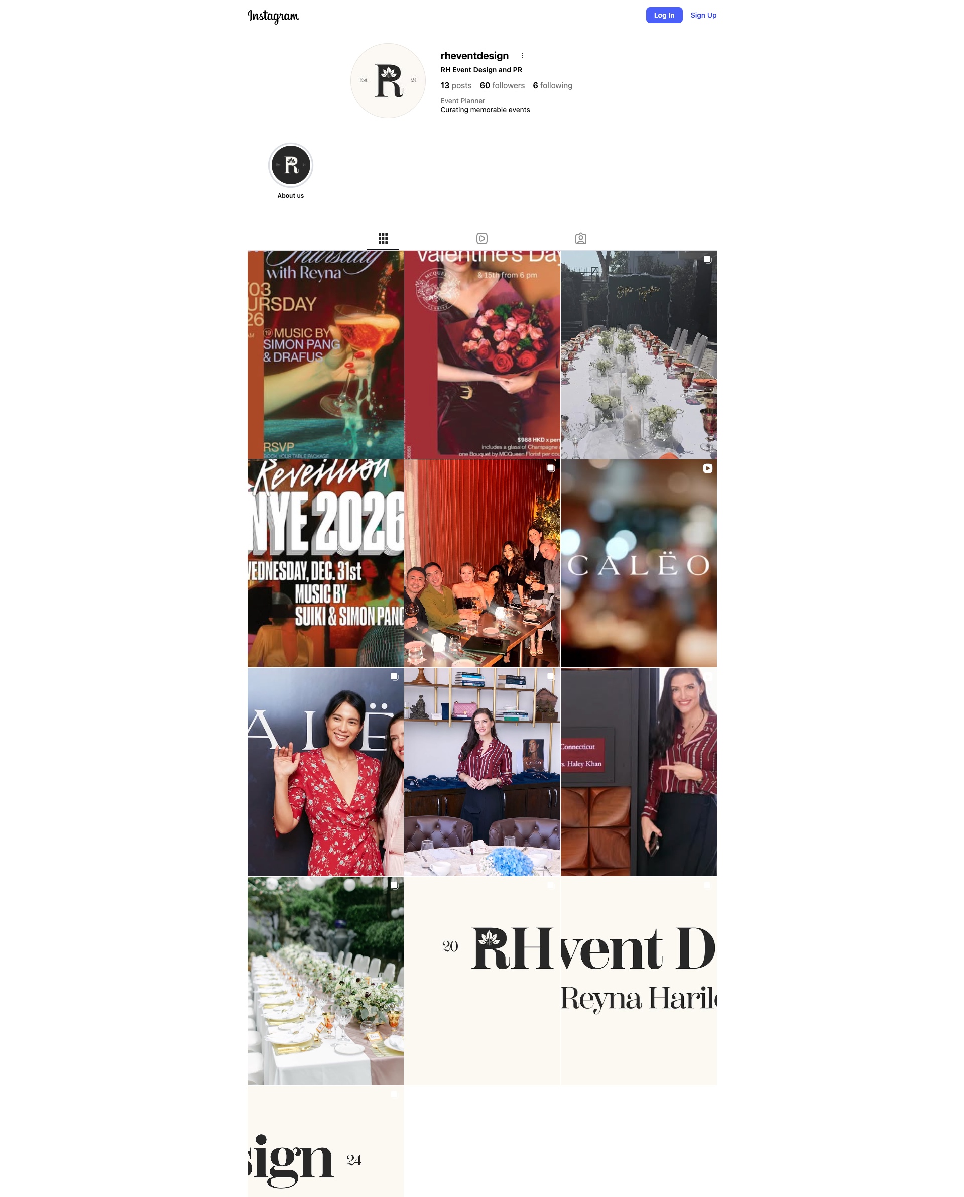 RH Event Design Instagram screenshot